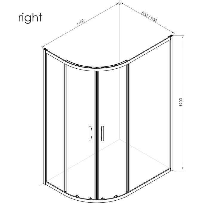 Душевая кабина RJ Chrome K9177-FBM-1006 right (110x80 см, стекло прозрачное, профиль хром), Доступные размеры: 110 x 80 R, Цвет производителя: хром, фото 2