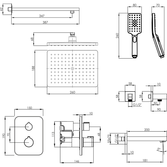 Душевая система с термостатом Imprese Bilovec Chrome t04800901STC (хром, скрытого монтажа, с изливом), Цвет производителя: хром, фото 5