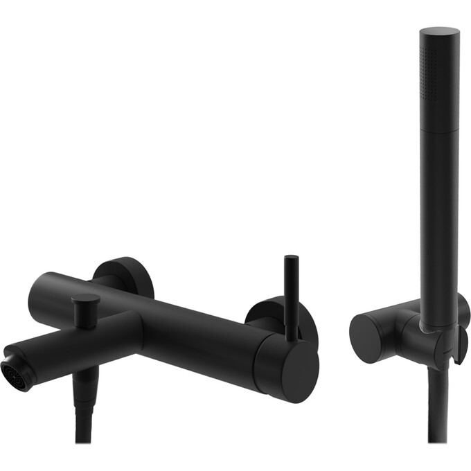 Змішувач для ванни Kohlman Roxin Black KPL-QW110RB (чорний, з лійкою та шлангом), Колір виробника: чорний, фото 