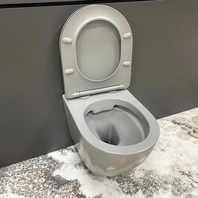 Безободковый подвесной унитаз VBI Vulcano Light Grey Matt VBI-020416 (светло-серый матовый, с сиденьем), Цвет производителя: светло-серый матовый, фото 4