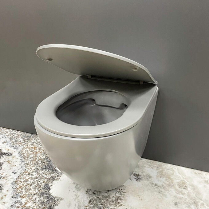 Безободковый подвесной унитаз VBI Vulcano Light Grey Matt VBI-020416 (светло-серый матовый, с сиденьем), Цвет производителя: светло-серый матовый, фото 5