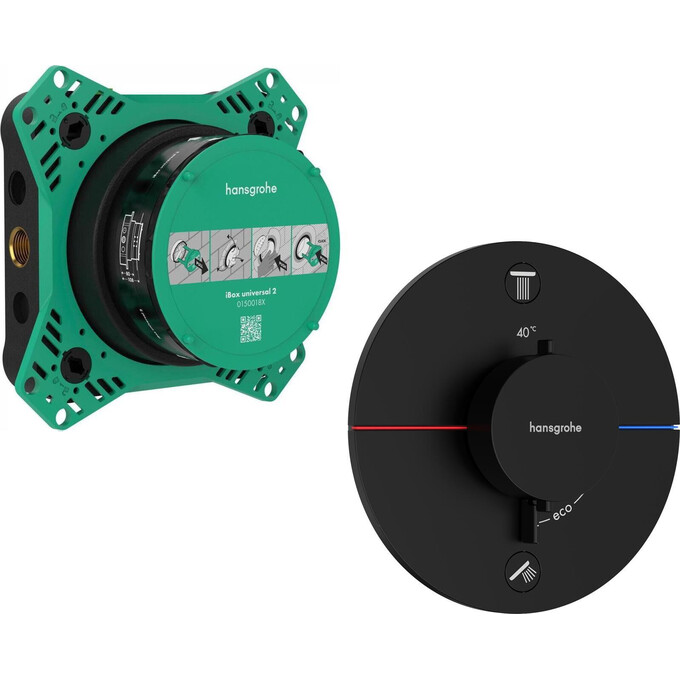 Смеситель скрытого монтажа с термостатом для ванны Hansgrohe ShowerSelect Comfort S Matt Black 15554670+01500180 (черный матовый, внутренняя часть в комплекте), Цвет производителя: черный матовый, фото 