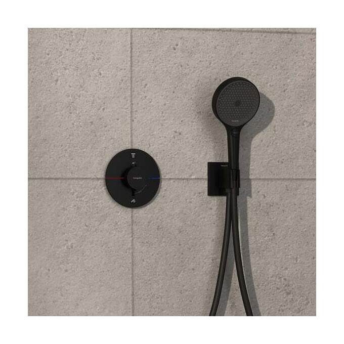 Смеситель скрытого монтажа с термостатом для ванны Hansgrohe ShowerSelect Comfort S Matt Black 15554670+01500180 (черный матовый, внутренняя часть в комплекте), Цвет производителя: черный матовый, фото 4