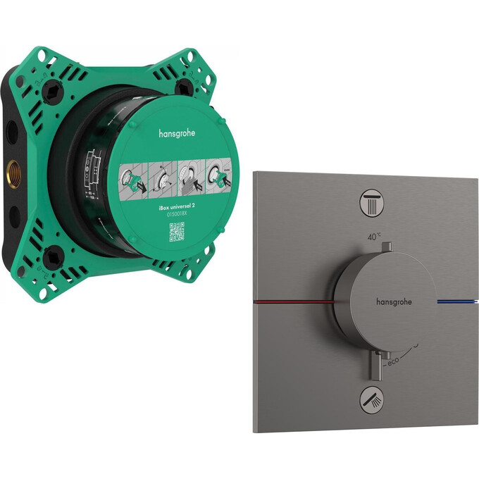 Смеситель скрытого монтажа с термостатом для ванны Hansgrohe ShowerSelect E Brushed Black Chrome 15578340+01500180 (брашированный черный хром, внутренняя часть в комплекте), Цвет производителя: брашированный черный хром, фото 