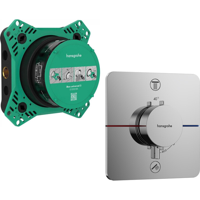 Смеситель скрытого монтажа с термостатом для ванны Hansgrohe ShowerSelect Comfort Q Chrome 15583000+01500180 (хром, внутренняя часть в комплекте), Цвет производителя: хром, фото 