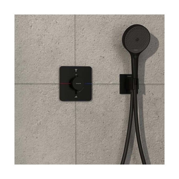 Смеситель скрытого монтажа с термостатом для ванны Hansgrohe ShowerSelect Comfort Q Matt Black 15583670+01500180 (черный матовый, внутренняя часть в комплекте), Цвет производителя: черный матовый, фото 4