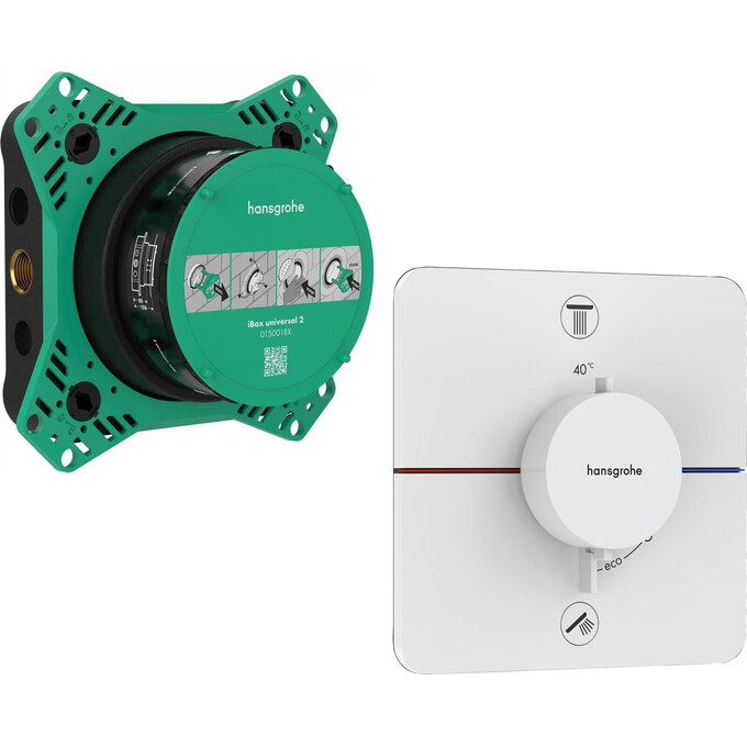 Смеситель скрытого монтажа с термостатом для ванны Hansgrohe ShowerSelect Comfort Q Matt White 15583700+01500180 (белый матовый, внутренняя часть в комплекте), Цвет производителя: белый матовый, фото 