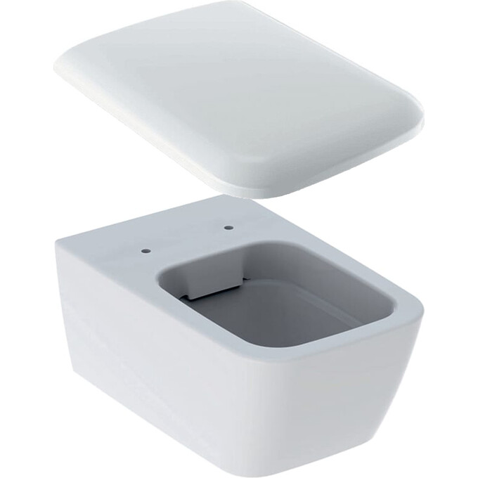 Безобідковий підвісний унітаз Geberit iCon Square Rimfree 201950000+571910000 (з сидінням), фото 