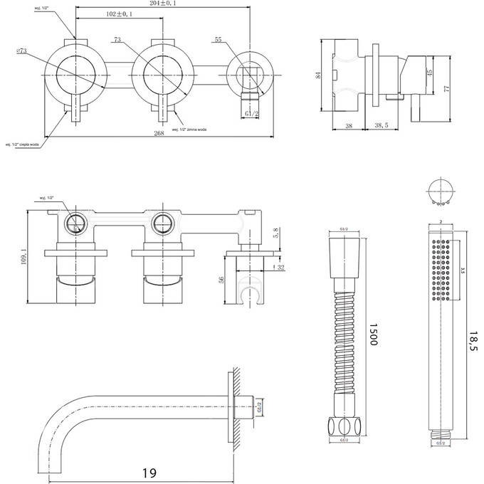Смеситель скрытого монтажа для ванны Kohlman Axel Black QW260AB+QW230RB (черный, с лейкой и шлангом, внутренняя часть в комплекте), Цвет производителя: черный, фото 5