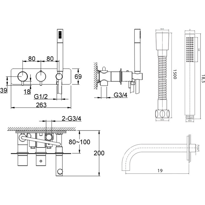 Смеситель скрытого монтажа для ванны Kohlman Axel Chrome KPL-QW265AW (хром, с лейкой и шлангом, внутренняя часть в комплекте), Цвет производителя: хром, фото 4