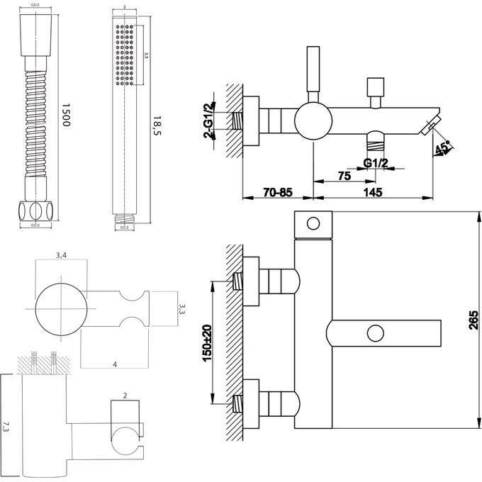 Змішувач для ванни Kohlman Roxin Black KPL-QW110RB (чорний, з лійкою та шлангом), Колір виробника: чорний, фото , изображение 6