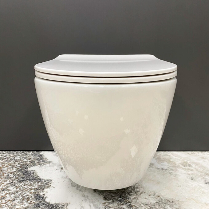 Безободковый подвесной унитаз VBI Vulcano M White Glossy VBI-020420 (белый глянцевый, с сиденьем), фото 5