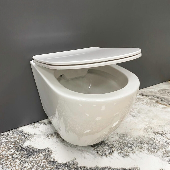 Безободковый подвесной унитаз VBI Vulcano M White Glossy VBI-020420 (белый глянцевый, с сиденьем), фото 