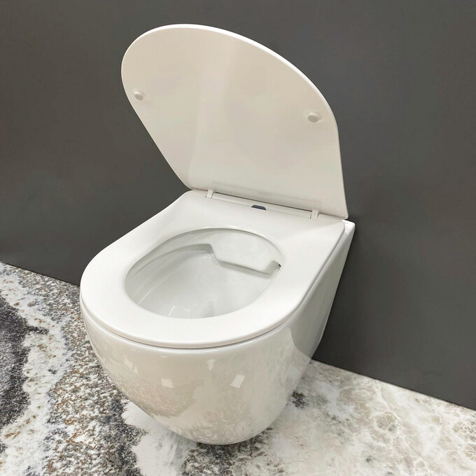 Безободковый подвесной унитаз VBI Vulcano M White Glossy VBI-020420 (белый глянцевый, с сиденьем), фото 4