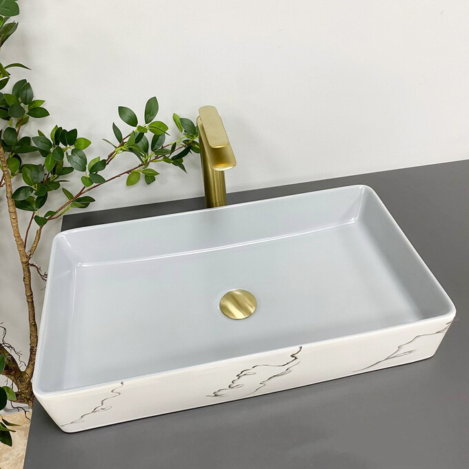 Умывальник VBI Triest Grey Marmo VBI-012708 (61x35 см, серый мрамор), Доступные размеры: 60 x 34, Цвет производителя: серый мрамор, фото 