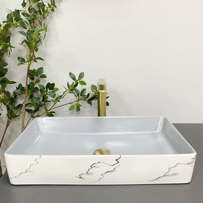 Умывальник VBI Triest Grey Marmo VBI-012708 (61x35 см, серый мрамор), Доступные размеры: 60 x 34, Цвет производителя: серый мрамор, фото 3