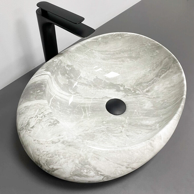 Умивальник VBI Riccia Light Stone Glossy VBI-017202 (51x41 см, світлий камінь глянсовий, чаша), Доступні розміри: 51 x 41, Колір виробника: світлий камінь глянсовий, фото 