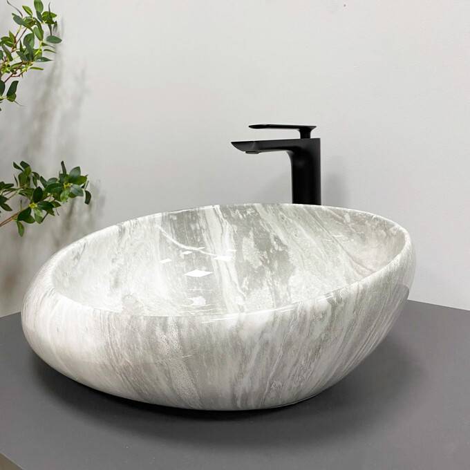 Умивальник VBI Riccia Light Stone Glossy VBI-017202 (51x41 см, світлий камінь глянсовий, чаша), Доступні розміри: 51 x 41, Колір виробника: світлий камінь глянсовий, фото , изображение 2