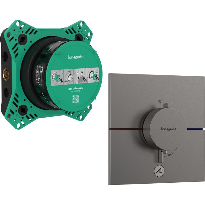 Смеситель скрытого монтажа с термостатом для душа Hansgrohe ShowerSelect Comfort E Brushed Black Chrome 15575340+01500180 (брашированный черный хром, внутренняя часть в комплекте), Цвет производителя: брашированный черный хром, фото 