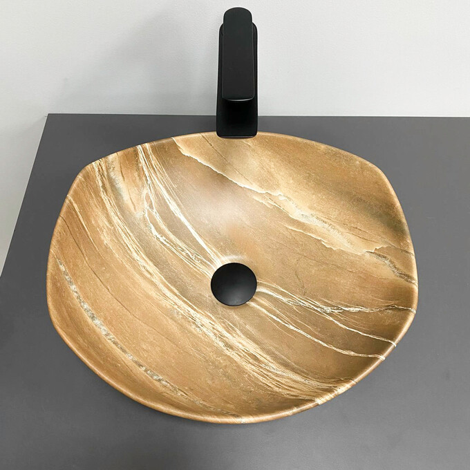 Умивальник VBI Ronta Brown Stone Matt VBI-017303 (42x38 см, коричневий камінь матовий, чаша), Доступні розміри: 42 x 38, Колір виробника: коричневий камінь матовий, фото , изображение 3