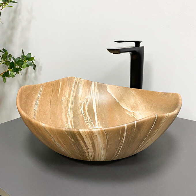 Умивальник VBI Ronta Brown Stone Matt VBI-017303 (42x38 см, коричневий камінь матовий, чаша), Доступні розміри: 42 x 38, Колір виробника: коричневий камінь матовий, фото , изображение 4