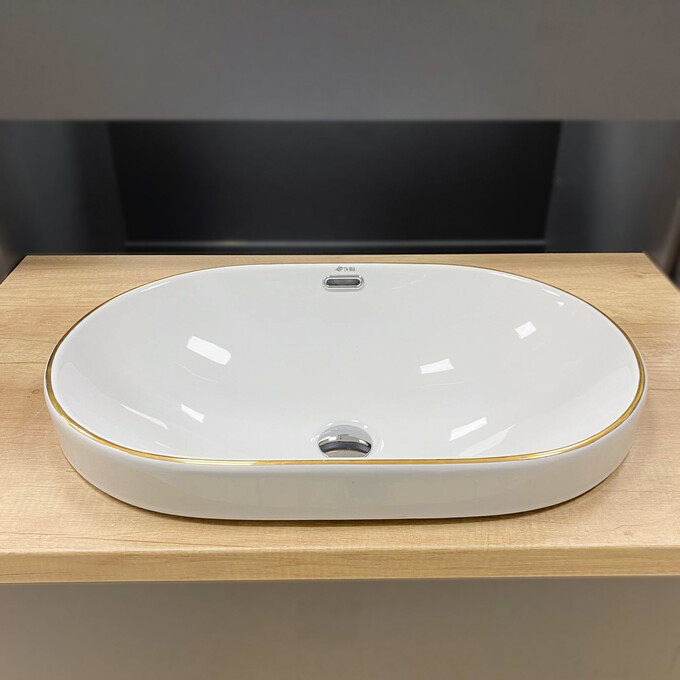 Умивальник VBI Gaeta White/Gold Edge VBI-018032 (61x40 см, білий глянсовий/золотий), Доступні розміри: 61 x 40, Колір виробника: білий глянець, золото, фото , изображение 2