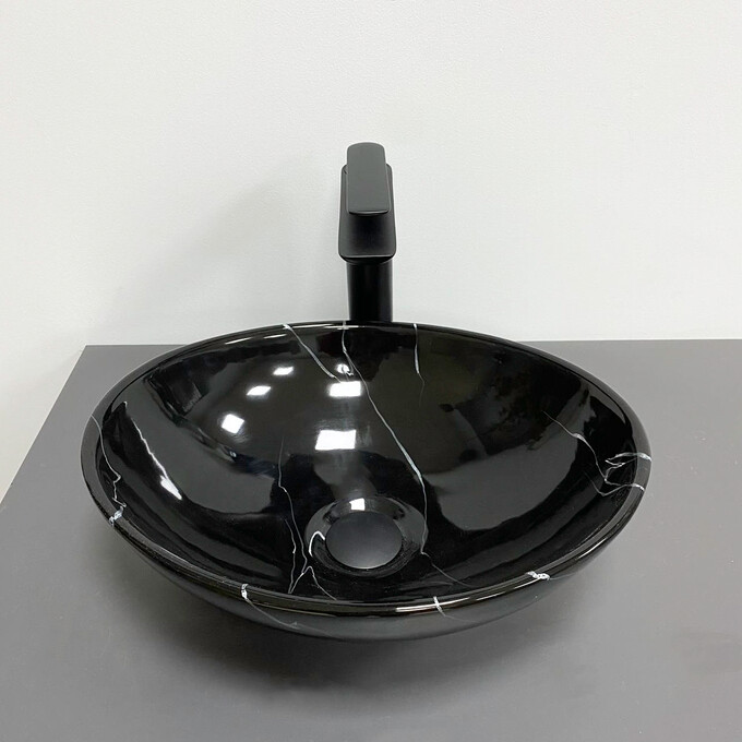 Умивальник VBI Parma Black Marmo Glossy VBI-011023 (42x34 см, чорний мармур глянсовий, чаша), Доступні розміри: 42 x 34, Колір виробника: чорний мармур глянсовий, фото , изображение 3