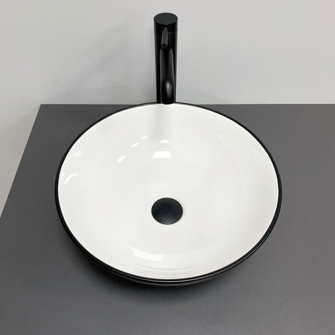 Умивальник VBI Amalfi Black/White VBI-013401 (40 см, чорний матовий/білий глянсовий, чаша), Доступні розміри: 39 x 39, Колір виробника: чорний матовий, білий глянсовий, фото , изображение 3