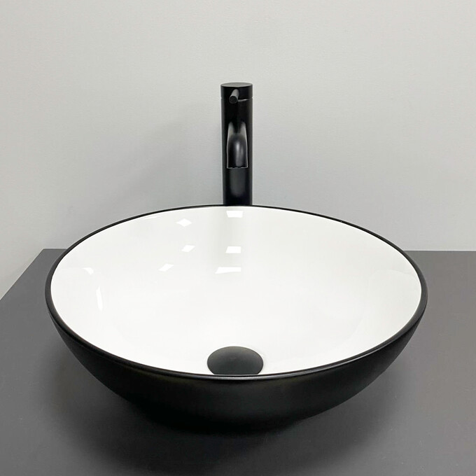 Умивальник VBI Amalfi Black/White VBI-013401 (40 см, чорний матовий/білий глянсовий, чаша), Доступні розміри: 39 x 39, Колір виробника: чорний матовий, білий глянсовий, фото , изображение 2