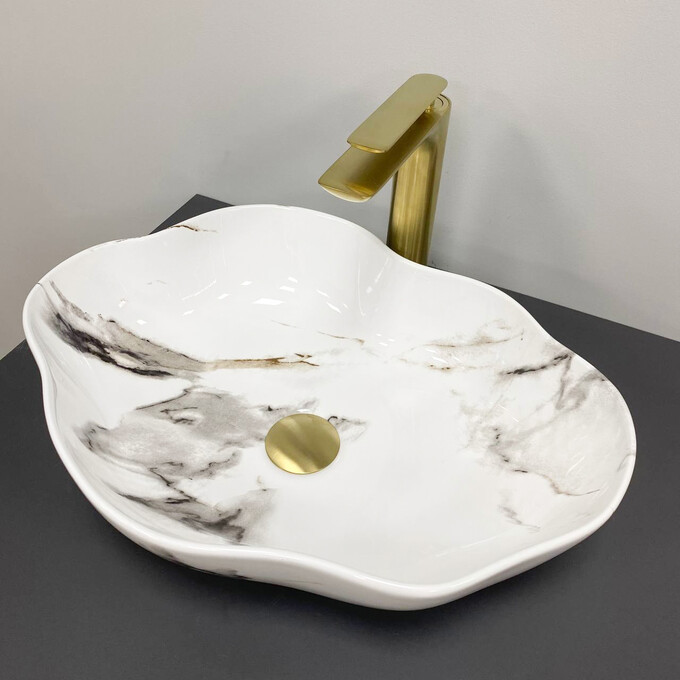 Умивальник VBI Faleria Carrara Glossy VBI-016700 (50x37 см, мармур глянсовий, чаша), фото 