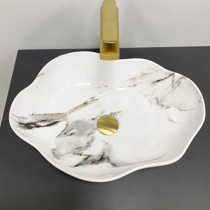 Умивальник VBI Faleria Carrara Glossy VBI-016700 (50x37 см, мармур глянсовий, чаша), фото , изображение 2