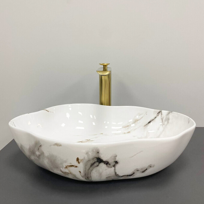 Умивальник VBI Faleria Carrara Glossy VBI-016700 (50x37 см, мармур глянсовий, чаша), фото , изображение 3