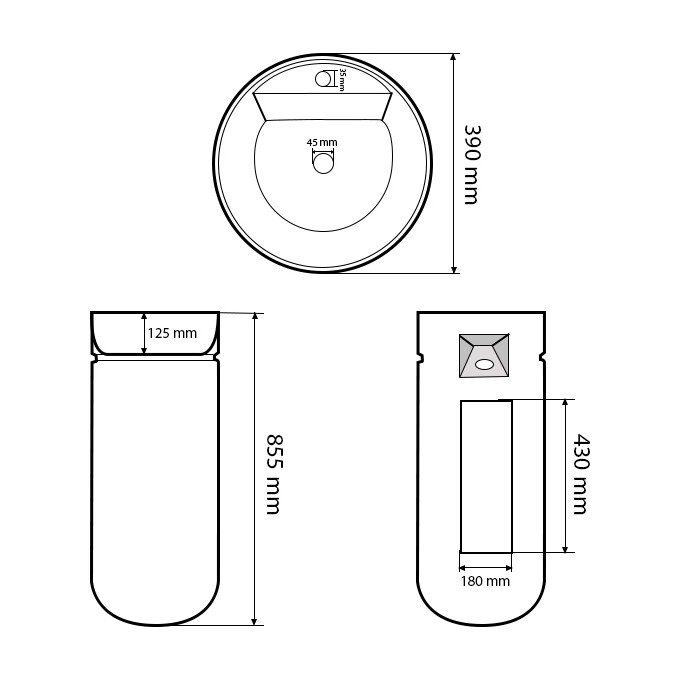Умивальник VBI Mirano White Matt VBI-019022 (39 см, білий матовий, підлоговий), фото , изображение 6