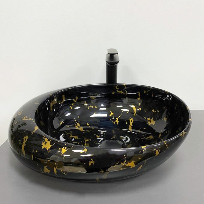 Умивальник VBI Riccia Black Marmo Glossy VBI-017201 (51x41 см, чорний мармур глянсовий, чаша), Доступні розміри: 51 x 41, Колір виробника: чорний мармур глянсовий, фото , изображение 4