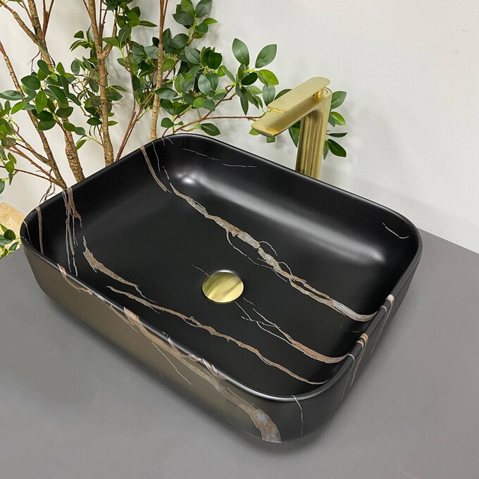 Умивальник Palermo Black Stone Matt VBI-012306 (50x39 см, чорний камінь матовий, чаша), Доступні розміри: 50 x 39, Колір виробника: чорний камінь матовий, фото 