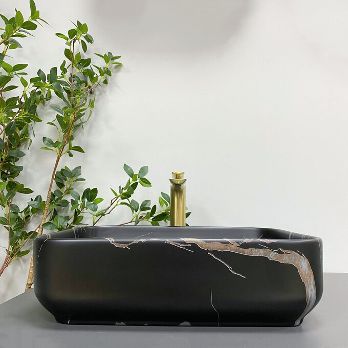 Умивальник Palermo Black Stone Matt VBI-012306 (50x39 см, чорний камінь матовий, чаша), Доступні розміри: 50 x 39, Колір виробника: чорний камінь матовий, фото , изображение 3