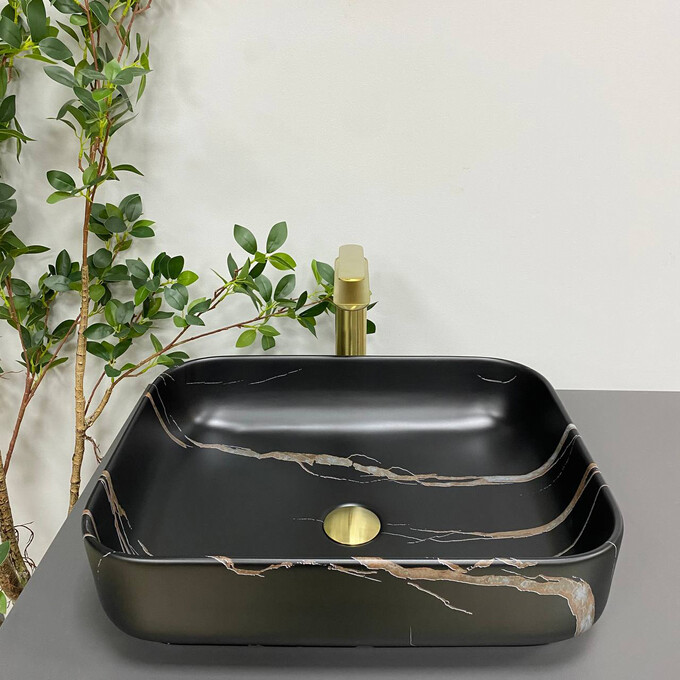 Умивальник Palermo Black Stone Matt VBI-012306 (50x39 см, чорний камінь матовий, чаша), Доступні розміри: 50 x 39, Колір виробника: чорний камінь матовий, фото , изображение 4