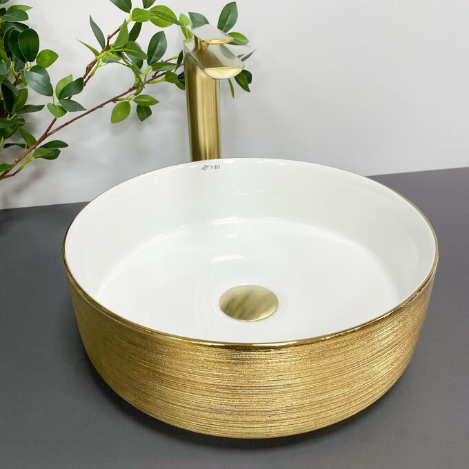 Умивальник VBI Prato White/Brush Gold VBI-011408 (36 см, білий глянсовий/брашований золотий, чаша), Доступні розміри: 36 x 36, Колір виробника: білий глянець, золото брошене, фото , изображение 2