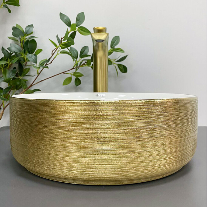 Умивальник VBI Prato White/Brush Gold VBI-011408 (36 см, білий глянсовий/брашований золотий, чаша), Доступні розміри: 36 x 36, Колір виробника: білий глянець, золото брошене, фото , изображение 4