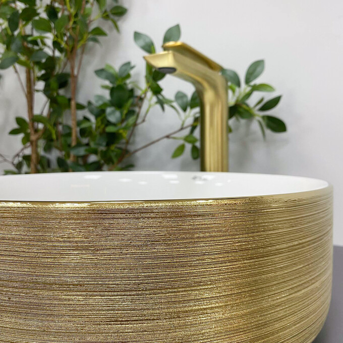 Умивальник VBI Prato White/Brush Gold VBI-011408 (36 см, білий глянсовий/брашований золотий, чаша), Доступні розміри: 36 x 36, Колір виробника: білий глянець, золото брошене, фото , изображение 5