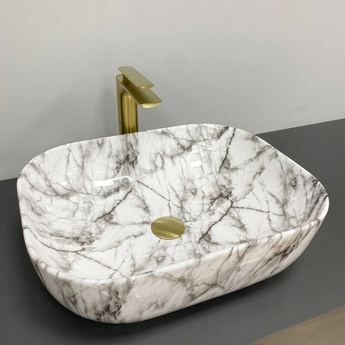 Умивальник VBI Bergamo Black Stains Glossy VBI-012503 (50x40 см, чорний мармур глянсовий, чаша), Доступні розміри: 50 x 40, Колір виробника: чорний мармур глянсовий, фото 