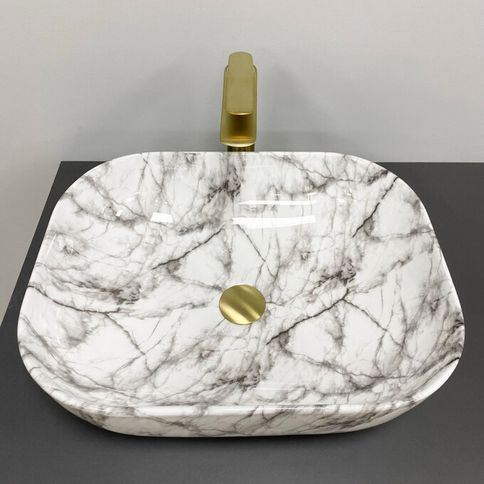 Умивальник VBI Bergamo Black Stains Glossy VBI-012503 (50x40 см, чорний мармур глянсовий, чаша), Доступні розміри: 50 x 40, Колір виробника: чорний мармур глянсовий, фото , изображение 2