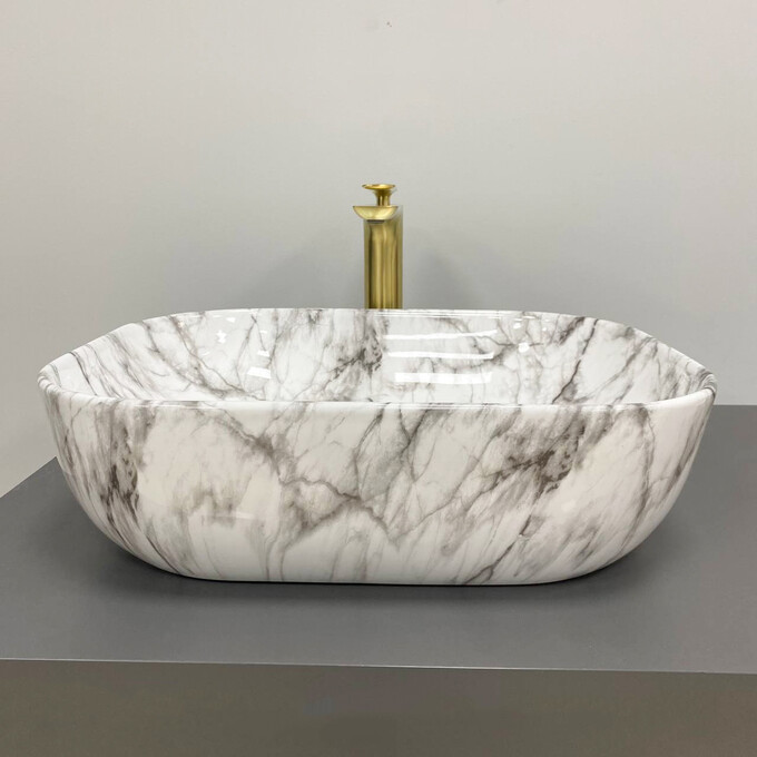 Умивальник VBI Bergamo Black Stains Glossy VBI-012503 (50x40 см, чорний мармур глянсовий, чаша), Доступні розміри: 50 x 40, Колір виробника: чорний мармур глянсовий, фото , изображение 3