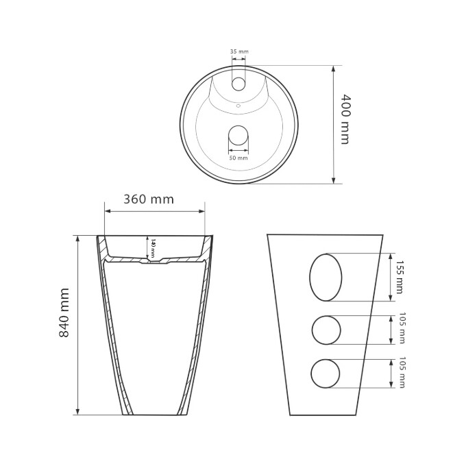 Умивальник VBI Bolonia Black Glossy VBI-019018 (40 см, чорний глянсовий, підлоговий), Колір виробника: чорний глянець, фото , изображение 5