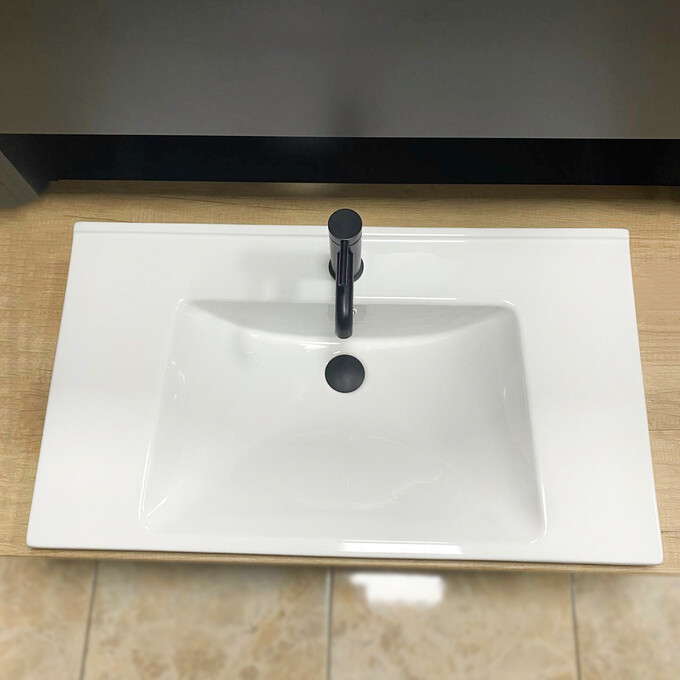 Умивальник VBI Busso 80 White Glossy VBI-018046 (83x47 см, білий глянсовий, з крилом), фото , изображение 3