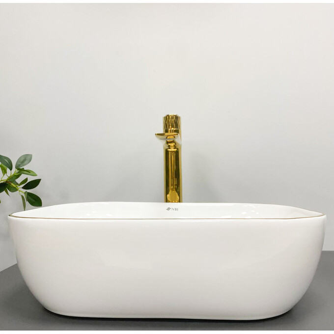 Умивальник VBI Ravenna White Glossy/Gold Edge VBI-011218 (46x32 см, білий глянсовий/золотий, чаша), Доступні розміри: 45 x 32, Колір виробника: білий глянець, золото, фото , изображение 4
