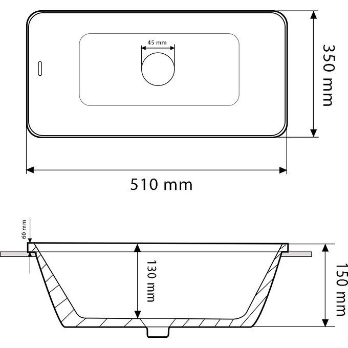 Умивальник VBI Toritto White Glossy VBI-018020 (51x35 см, білий глянсовий), Доступні розміри: 51 x 35, Колір виробника: білий глянець, фото , изображение 4