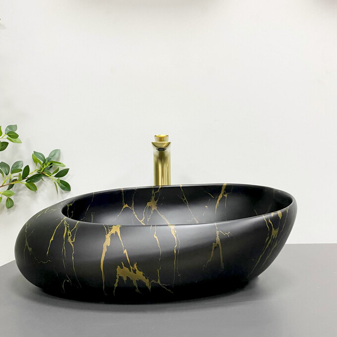 Умивальник VBI Valiano Marble Black Matt VBI-016101 (49x36 см, мармур чорний матовий, чаша), фото 