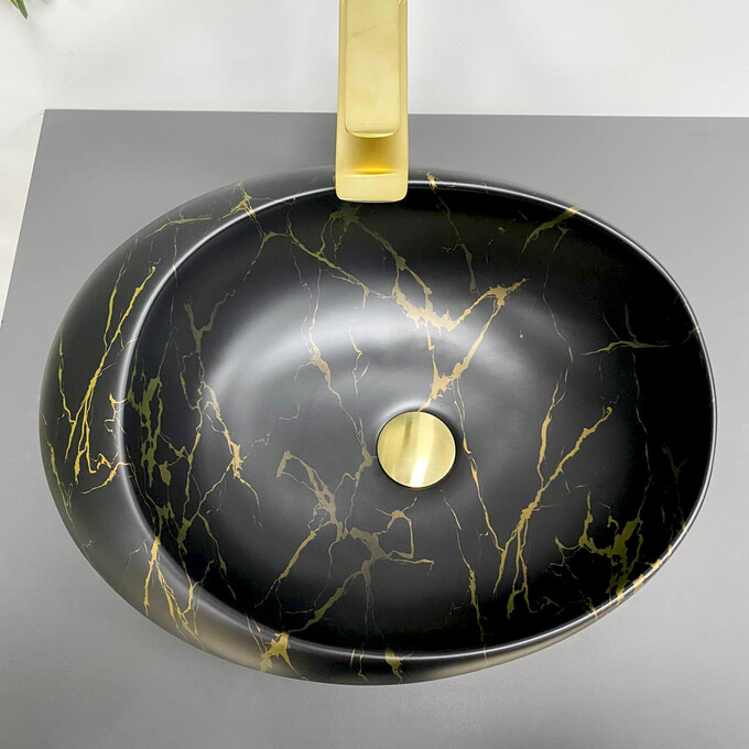 Умивальник VBI Valiano Marble Black Matt VBI-016101 (49x36 см, мармур чорний матовий, чаша), фото , изображение 4