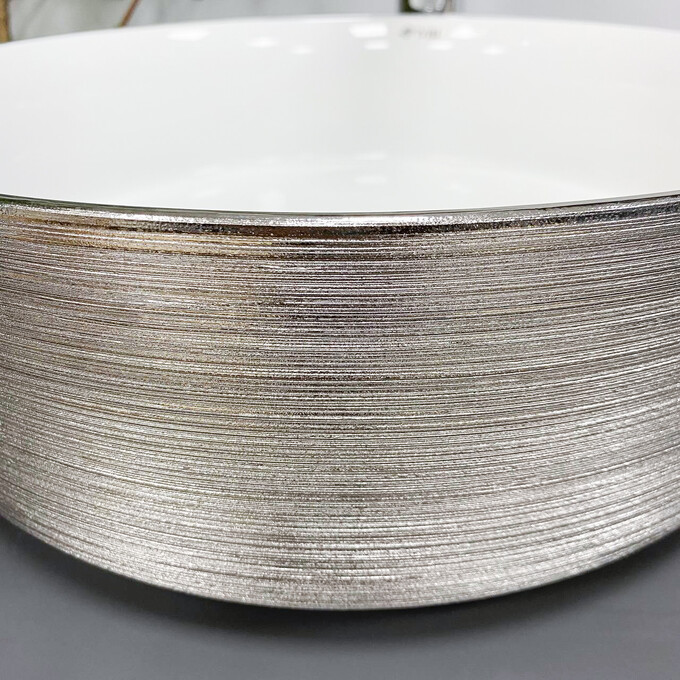 Умивальник VBI Prato White/Brush Silver VBI-011407 (36 см, білий глянсовий/брашований срібний, чаша), Доступні розміри: 36 x 36, Колір виробника: білий глянець, срібло, фото , изображение 3